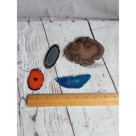 Lot Of 4 geode slices lot blue Orange Ornaments - Picture 7 of 9